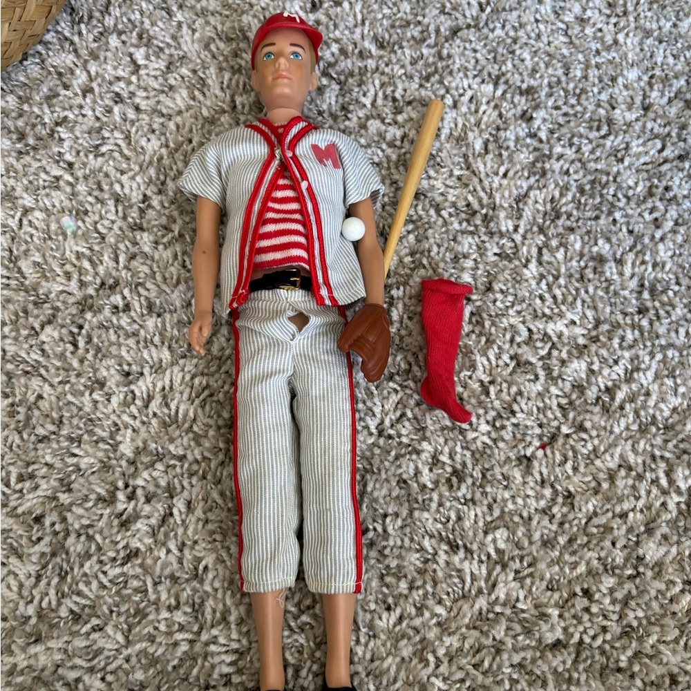 Vintage 60s Ken Red & White Vintage Baseball Outfit with Glove & Bat